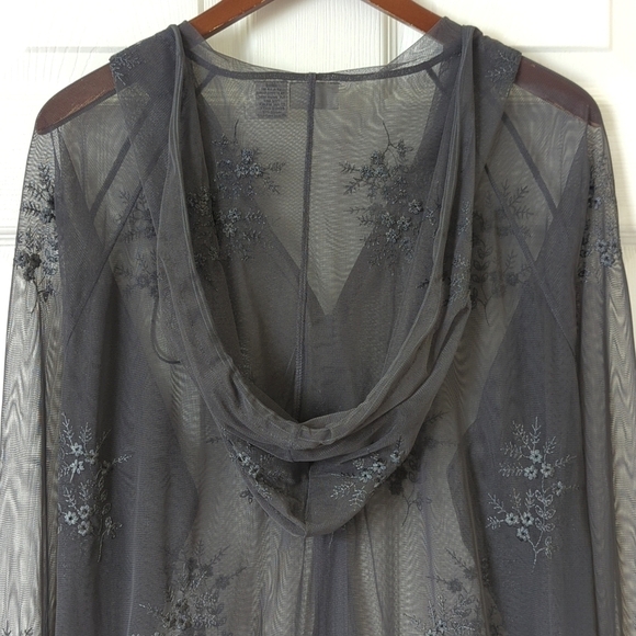 Newport News Y2K Vintage Sheer Floral Embroidered Mesh Zip Up Hoodie Gray Large - Picture 11 of 12